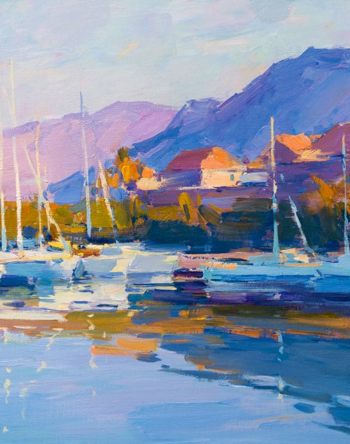 Sunny morning. Yachts at the pier by Aleksandr  Kryushyn