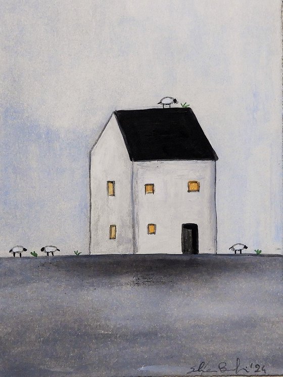 The  tiny house with sheep around