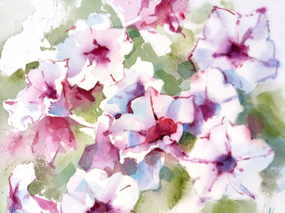 "Dance of summer flowers" original watercolor artwork in small format