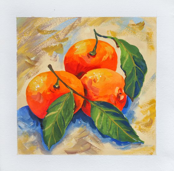 Winter still life with three tangerines