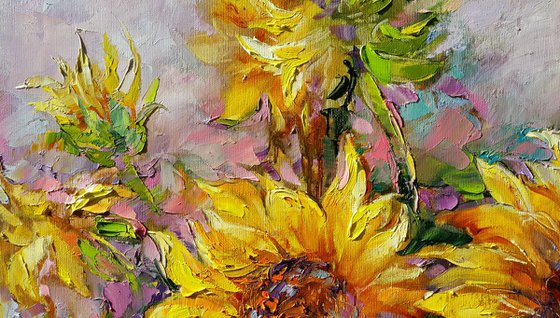 Sunflowers - Painting Oil Original, canvas, Bouquet of sunflowers, flowers sun, still life with sunflower,  impressionist artwork home decor