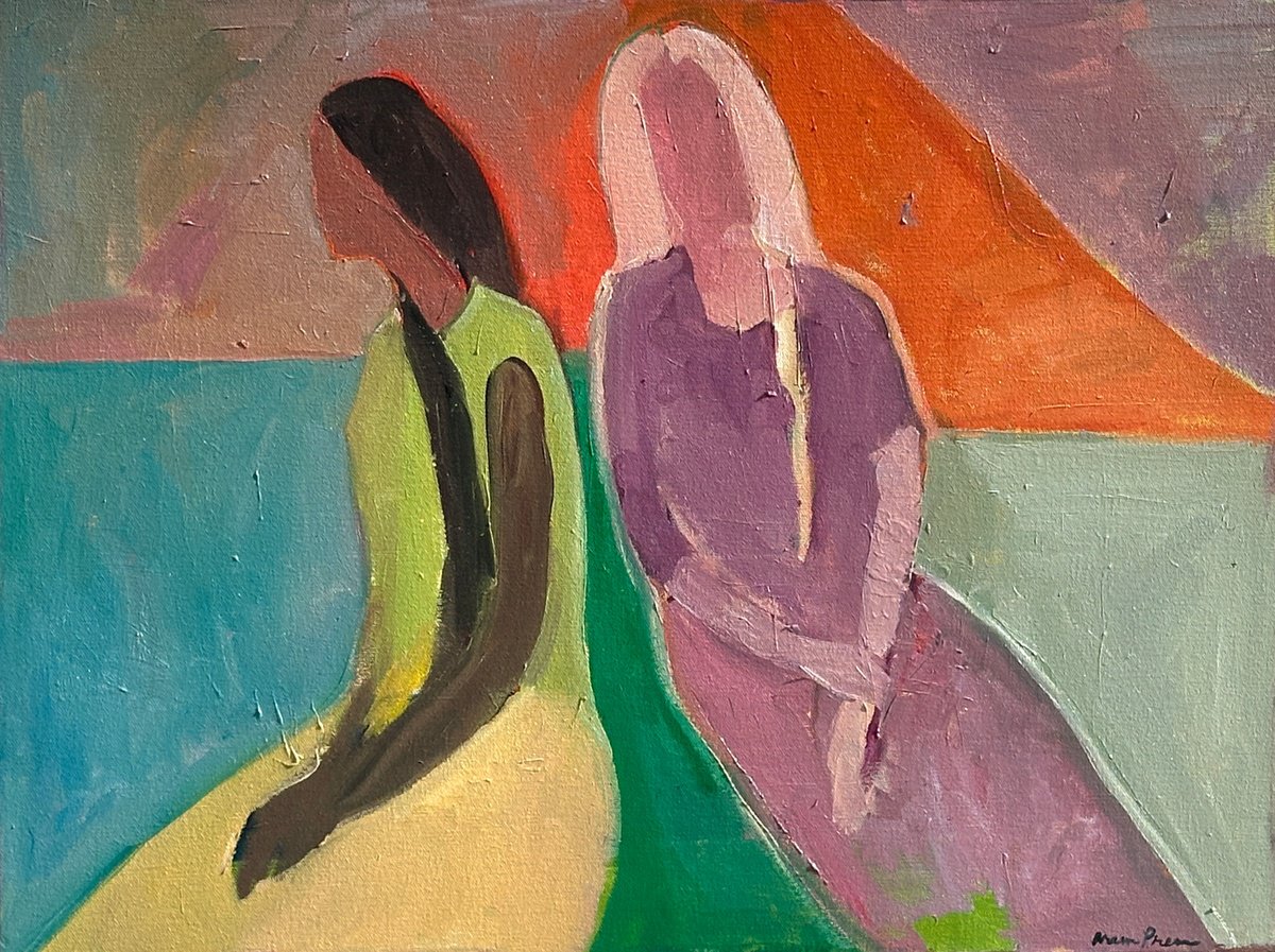 Expressive Portrait Oil Painting By Arun Prem, 24 X 18, Red Mountain, Original Artwork