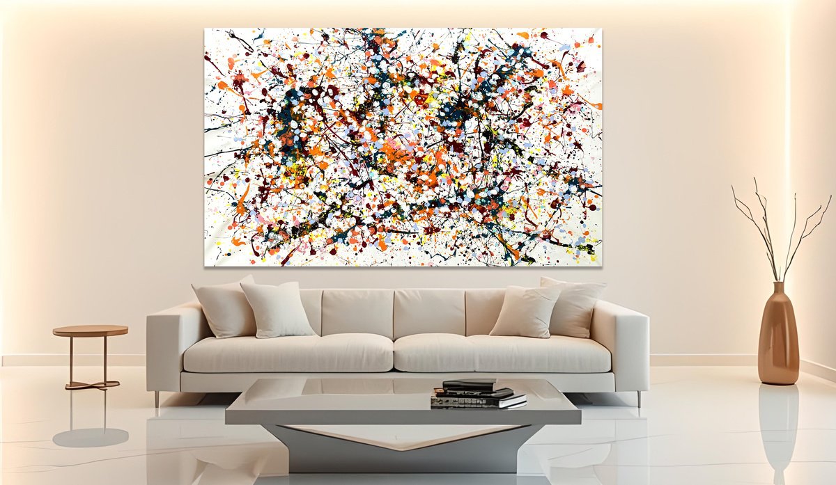 Organic Abstract Acrylic Painting By Estelle Asmodelle, 79 X 47, Splattered Love, Original Artwork