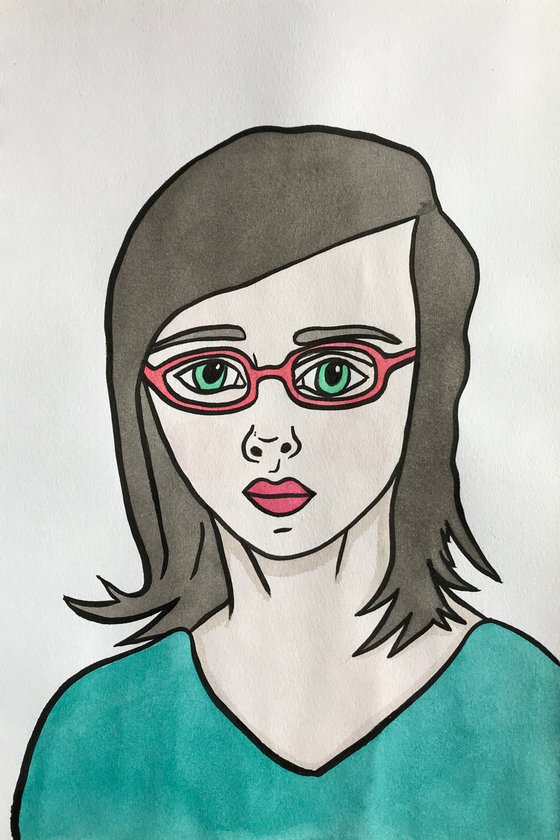 Portrait With Glasses - original mixed media painting