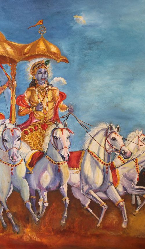 Mahabharat battle scene, large oil painting by Geeta Yerra