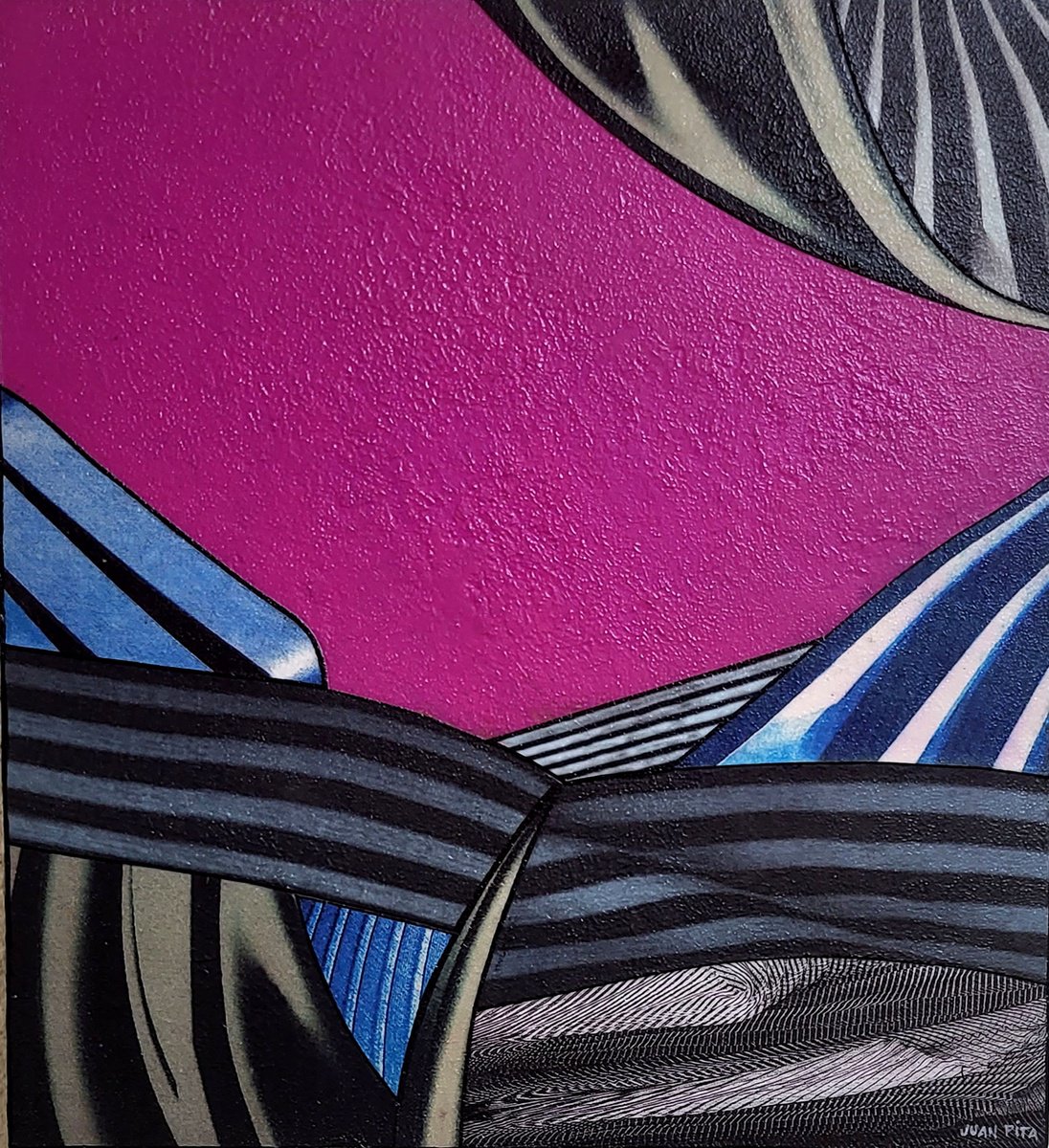 Abstract Acrylic Painting By Juan Pita, 13 X 13", Cybergraph (M11), Original Artwork