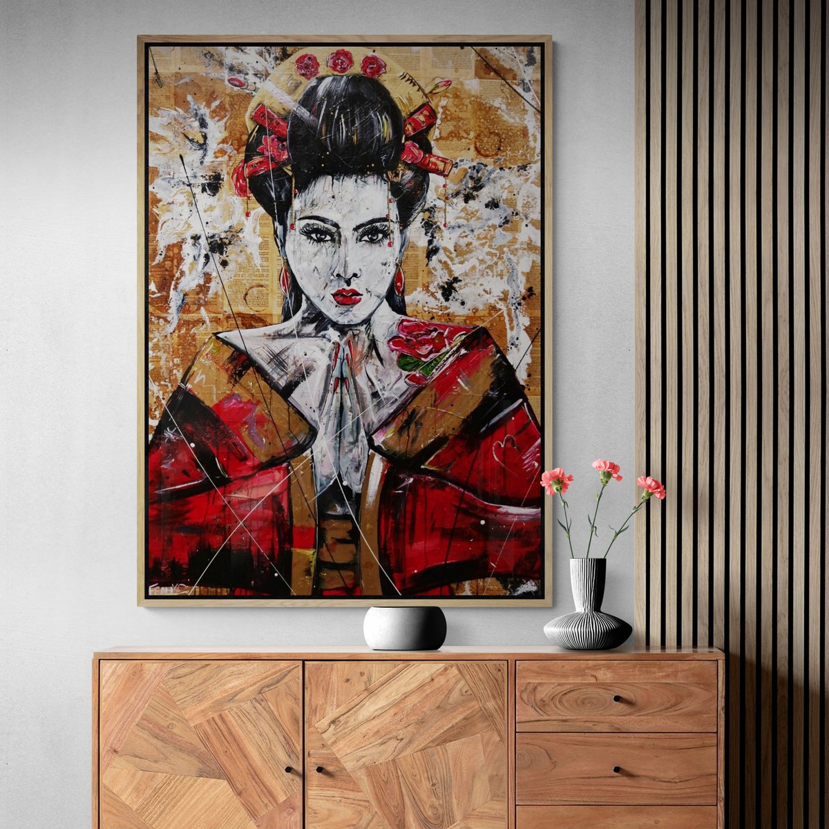 Cherry Ocho 140cm x 100cm Geisha Book Page Abstract Realism Art by Franko
