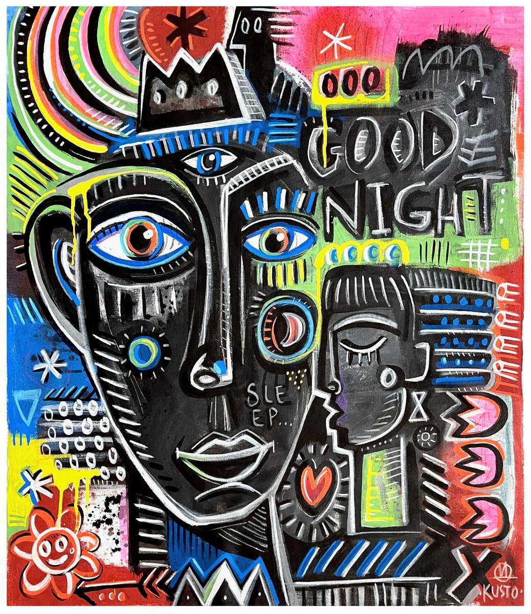 Impressionistic Portrait Acrylic Painting By Daria Kusto, 28 X 32, Good Night, Original Artwork