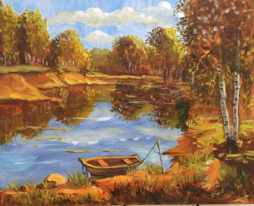 Landscape with a boat by Elena Sokolova