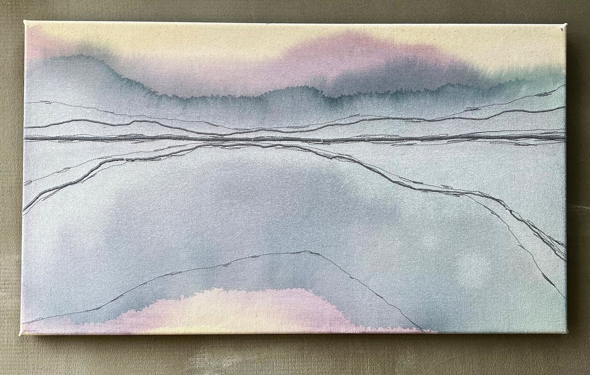 Organic Landscape Painting By Olya Tereschuk, 28 X 16", Out Of Reach, Original Artwork