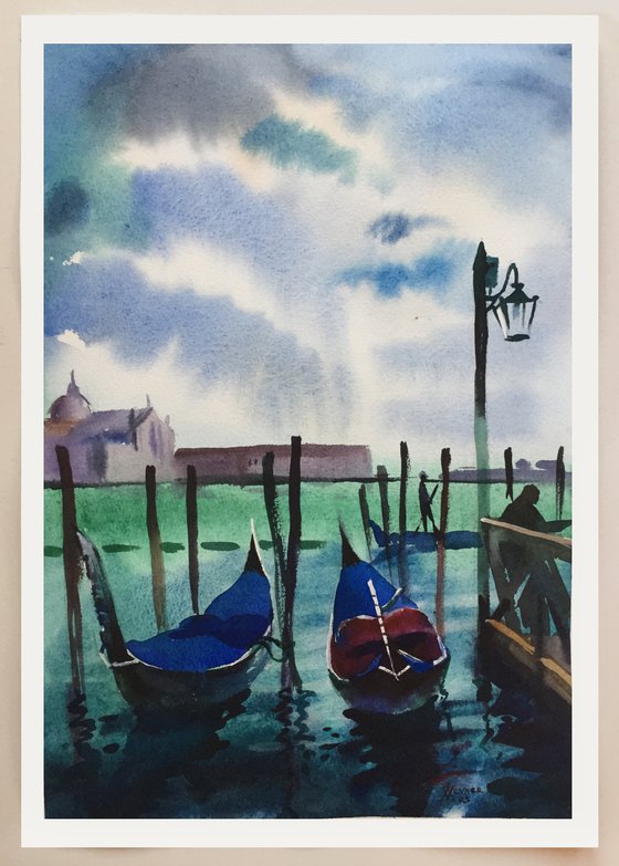 Venetian boats. Italian landscape