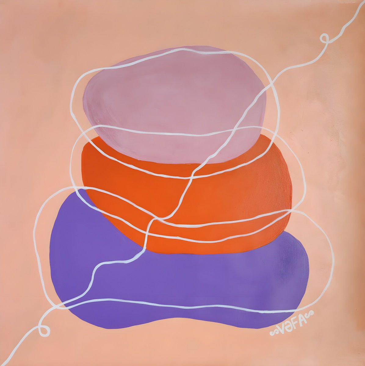 Surrealistic Landscape Print By Vafa Majidli, 31 X 31", Zen. Peachy Calming Happiness, Original Artwork