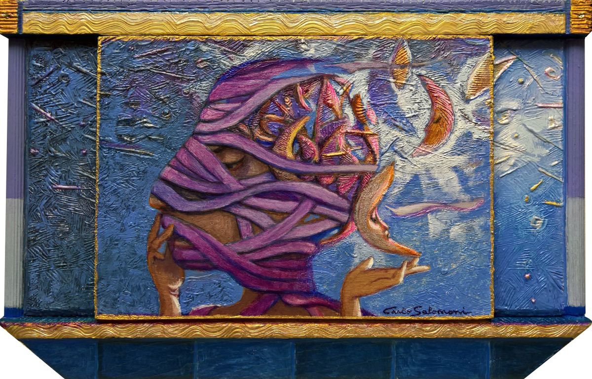 Illustrative Portrait Acrylic Painting By Carlo Salomoni, 12 X 8, Were My Moons Are Springing, Original Artwork