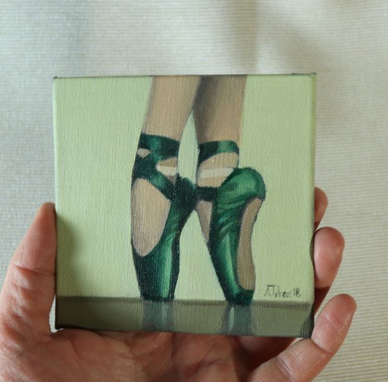 Green Ballet Shoes, Ballerina Dancer Miniature