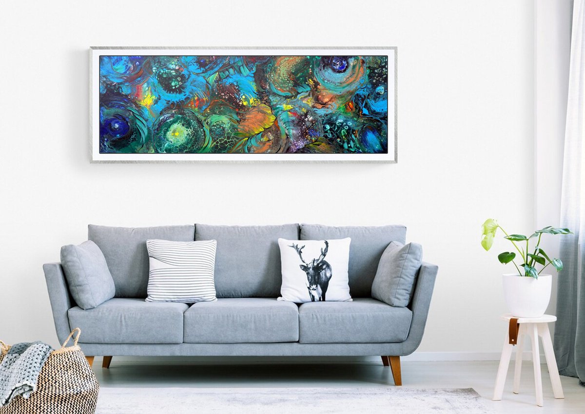 Abstract Acrylic Painting By Areti Ampi, 51 X 20, Illusions 5, Original Artwork