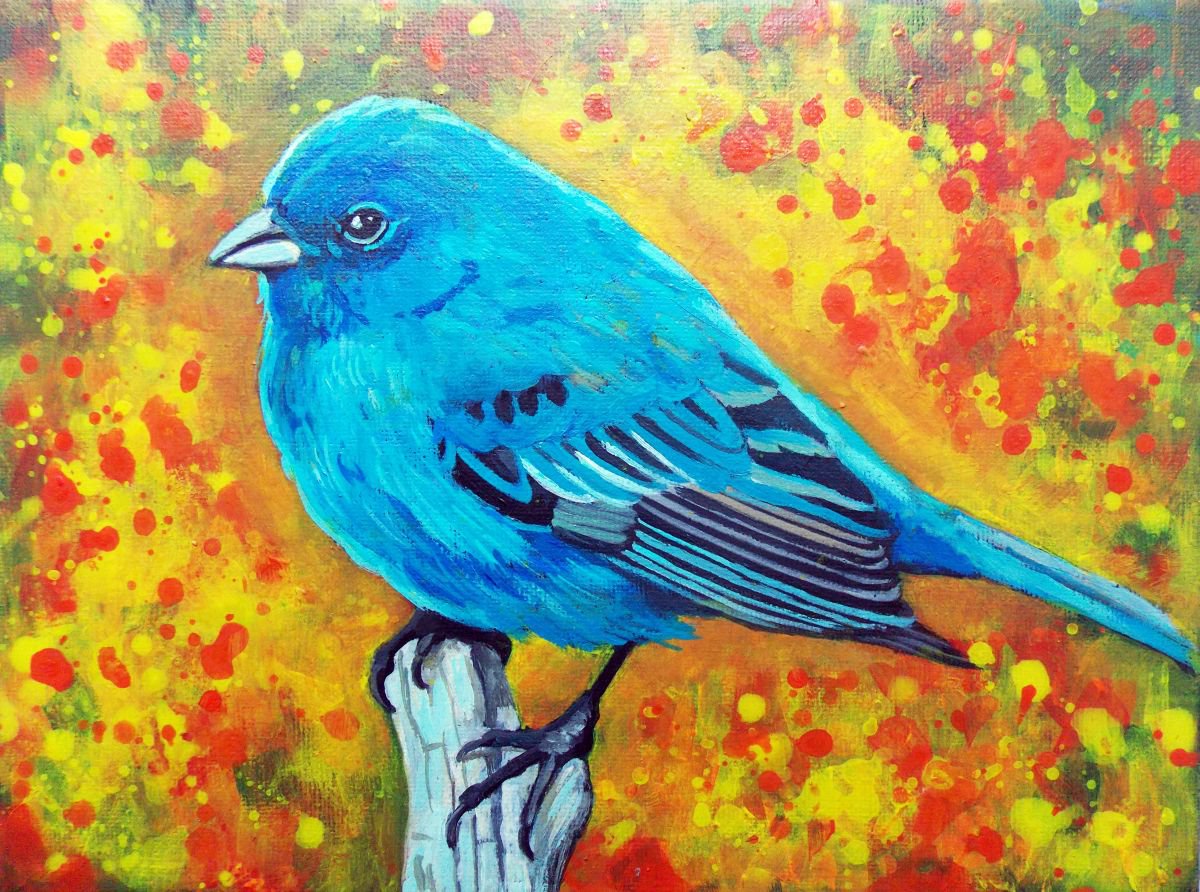 Eastern Bluebird Small Original Realistic Painting in Acrilic on Canvas - Life Is Colorful by Adriana Vasile
