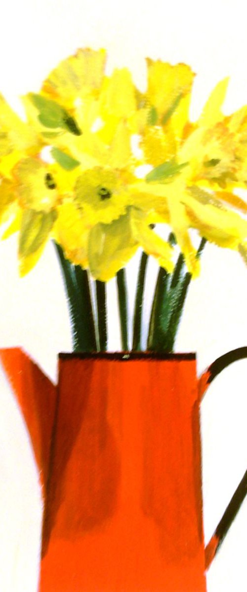 Daffodils in Red Jug by Jan Rippingham