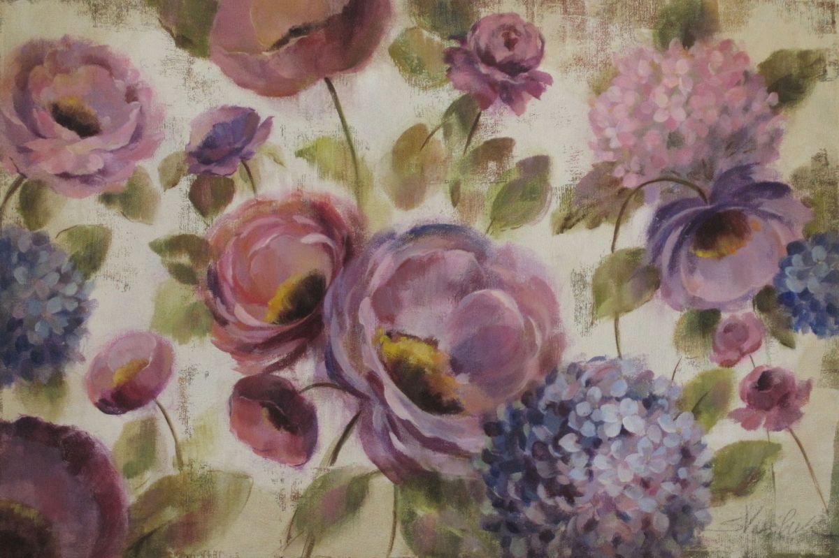  Blue And Purple Floral By Silvia Vassileva, 36 X 24, Artwork For Sale On Artfinder
