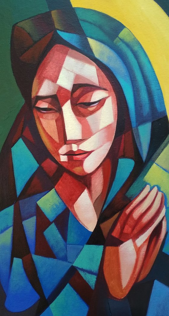 Cubism - Prayer (60x50cm, cubism, oil painting, ready to hang)