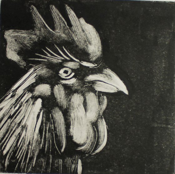 Cockerel Monoprint, Birds Monotype Print