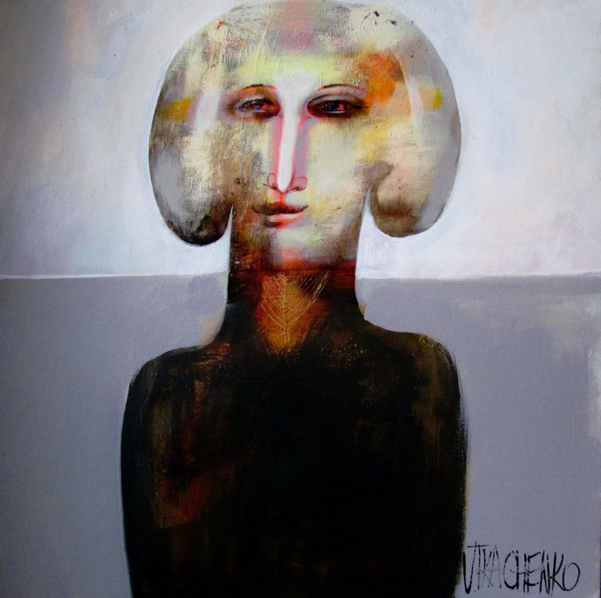 Photorealistic Portrait Acrylic Painting By Victor Tkachenko, 24 X 24", Blue Glove, Original Artwork