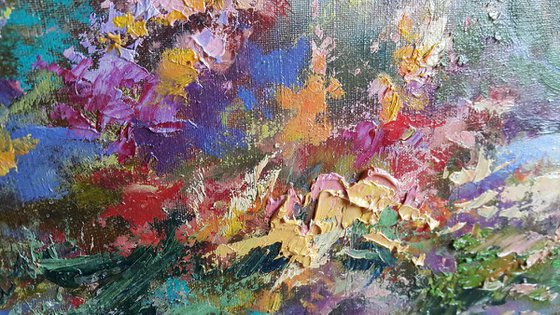 Summer evening in Greece - summer landscape, original oil painting