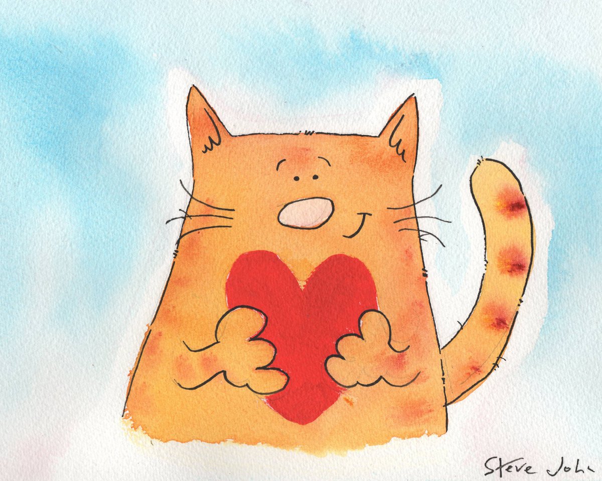 Cat with heart Cartoon by Steve John