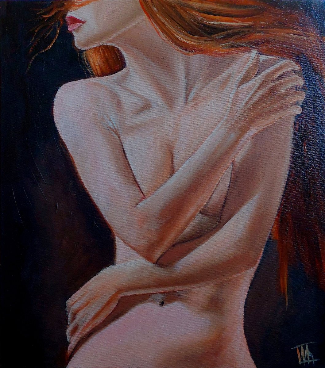Photorealistic Portrait Oil Painting By Ira Whittaker, 16 X 18, Graceful Nude, Original Artwork