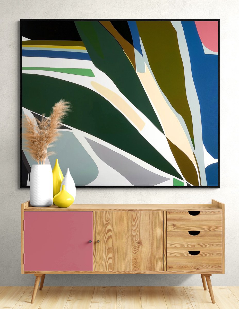 Abstract Acrylic Painting By V+V Kniazievi, 47 X 39", Plant Code #4, Original Artwork