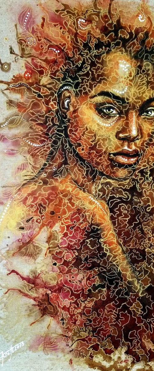 "African Gold "60x30x2cm,original acrylic,painting on canvas , ready to hang by Elena Kraft