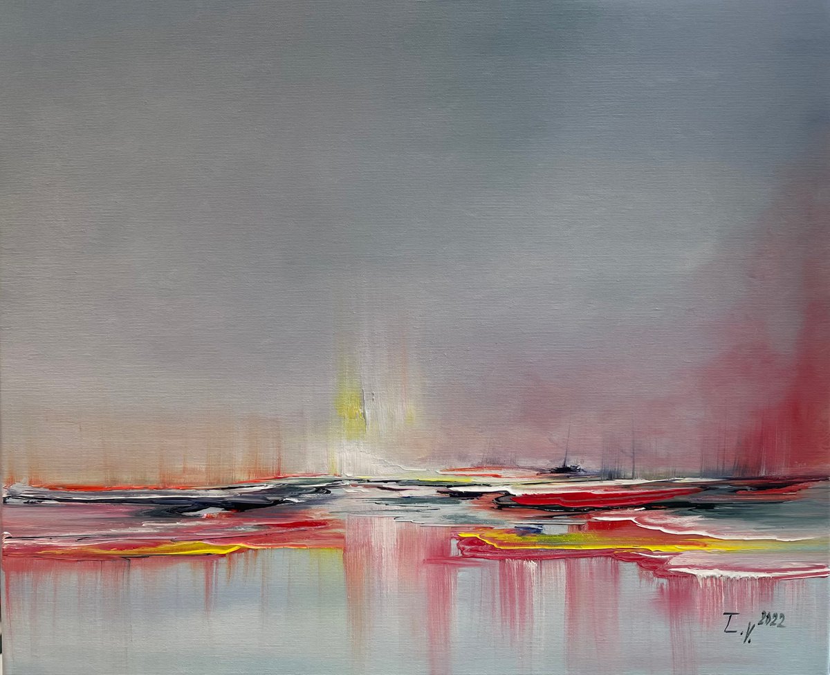 Impressionistic Landscape Oil Painting By Timea Valsami, 24 X 20", First Light, Original Artwork