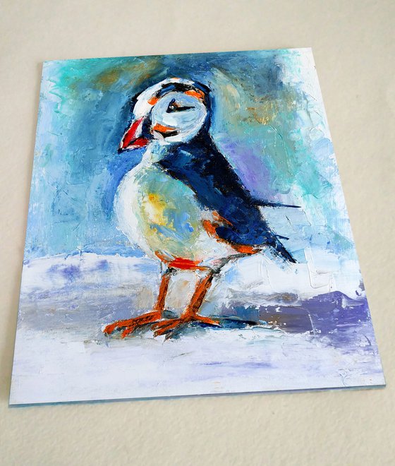 Puffin Painting Original Art Bird Artwork Small Wall Art