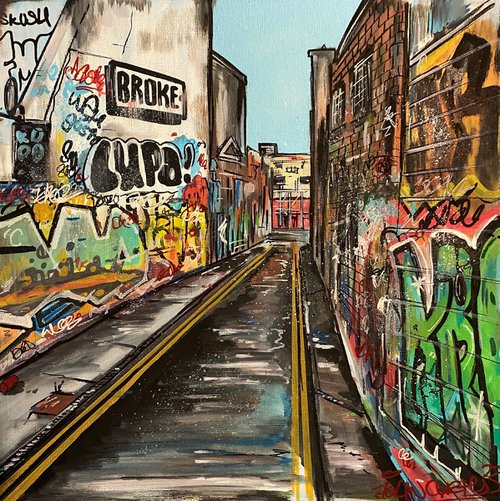 Alleyway (Stokes Croft) - Original on canvas board by John Curtis