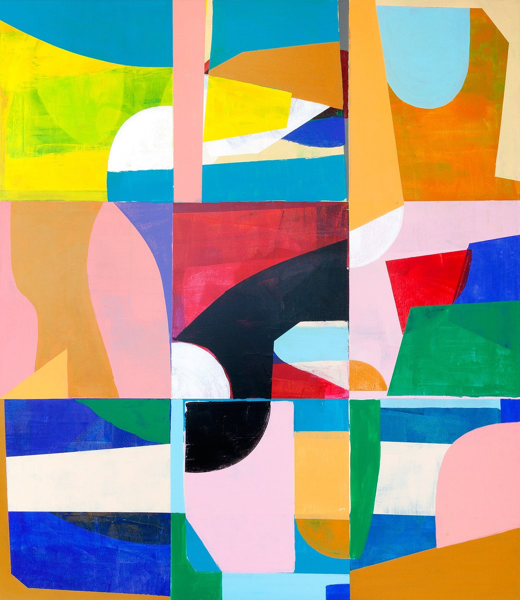 Geometric Abstract Acrylic Painting By Tommy Lennartsson, 51 X 59", With No Title, Original Artwork