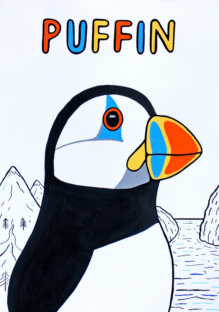 Puffin Bird Painting on Unframed A3 Paper by Ian Viggars