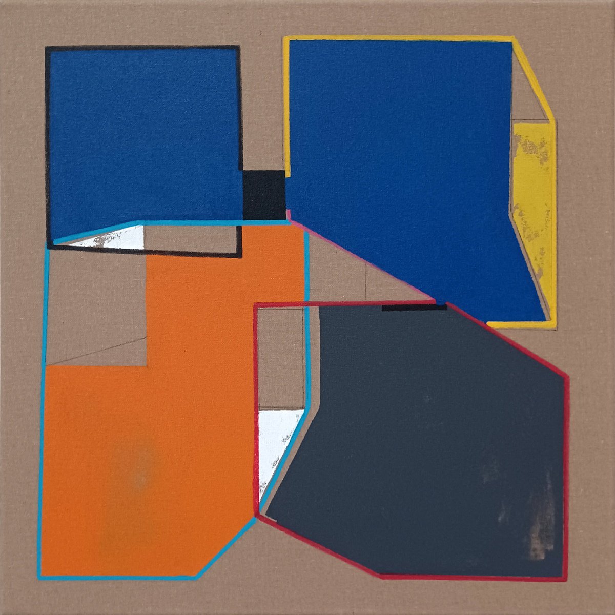 Geometric Abstract Acrylic Painting By Luis Medina, 20 X 20", Confluent Spaces 4, Original Artwork