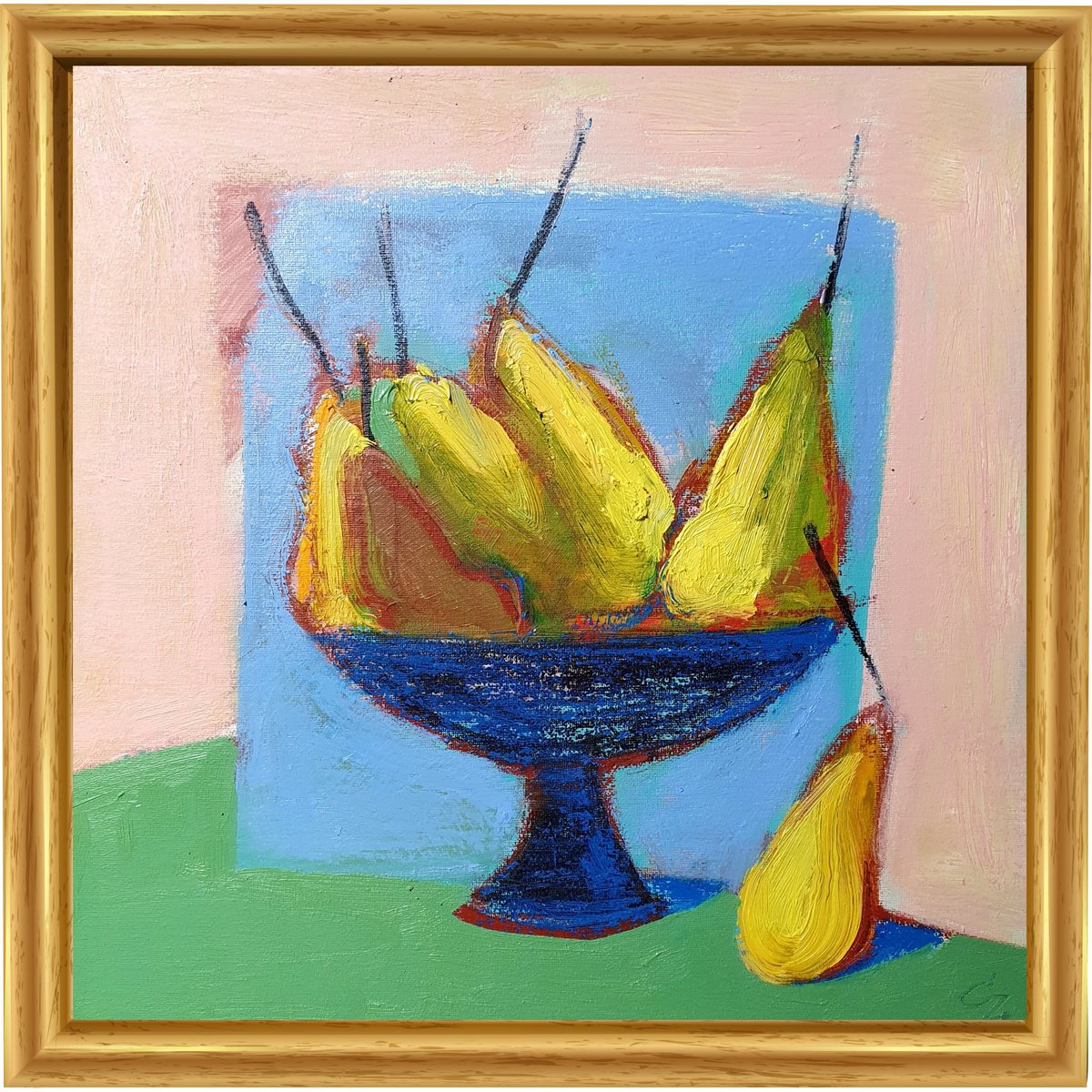 Impressionistic Still Life Oil Painting By Victoria Cozmolici, 16 X 16", Pears 04, Original Artwork