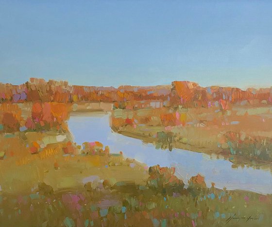 River Side, Landscape oil painting, Handmade artwork, Large Size