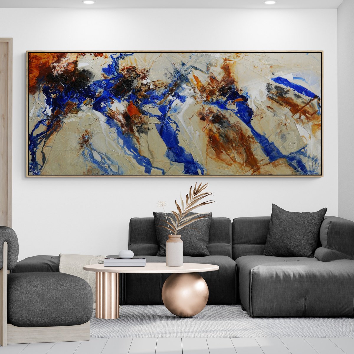 Abstract Acrylic Painting By Franko, 94 X 39, Ultra Rust, Original Artwork