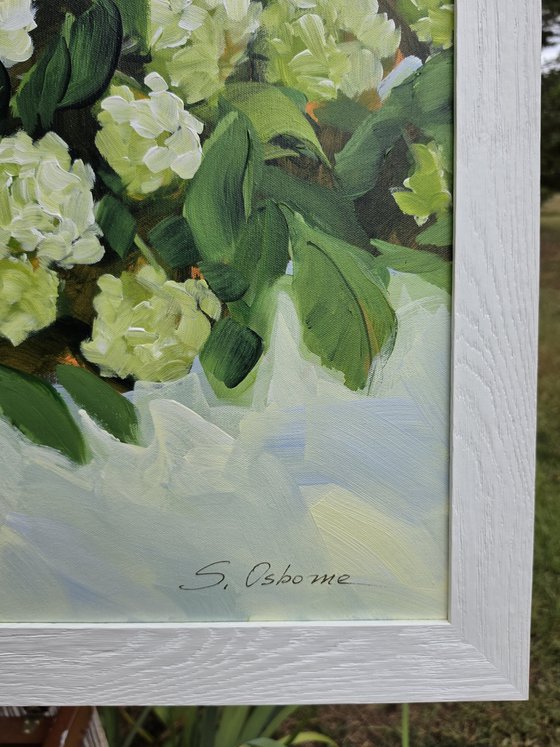 White Hydrangeas by the Fence