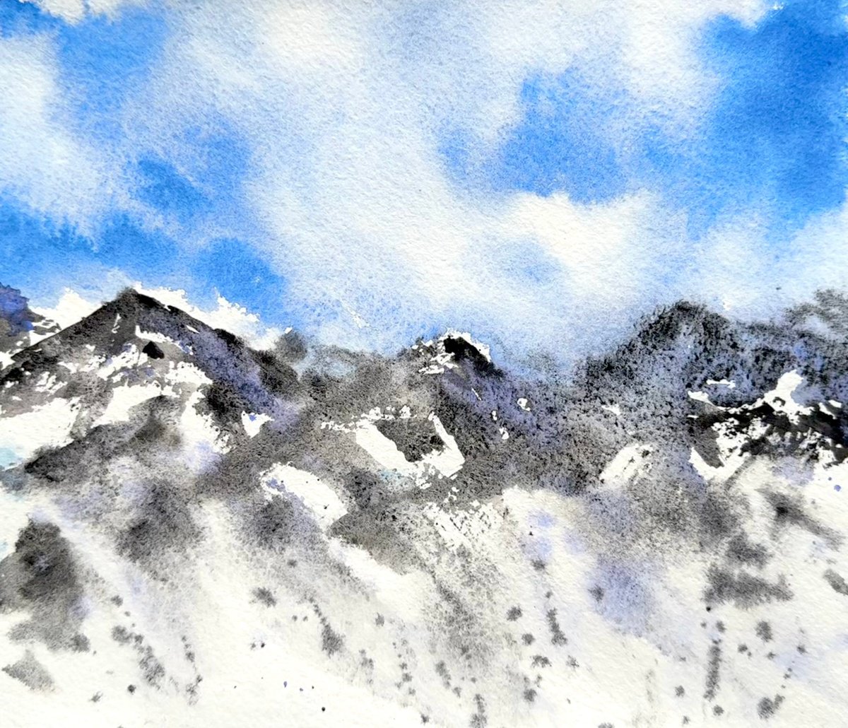 Expressive Landscape Watercolour By Yuliia Sharapova, 11 X 9", Snowy Mountain Tops, Original Artwork