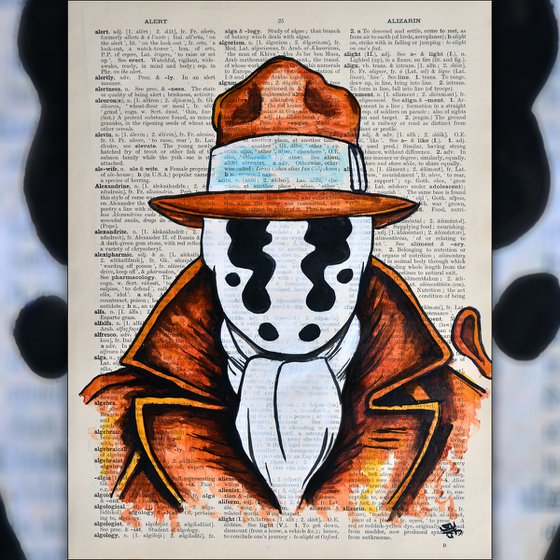 Rorschach - Original Painting Collage Art On Large Real English Dictionary Vintage Book Page