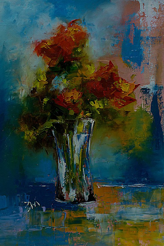 Flowers in vase. Abstrac still life for gift