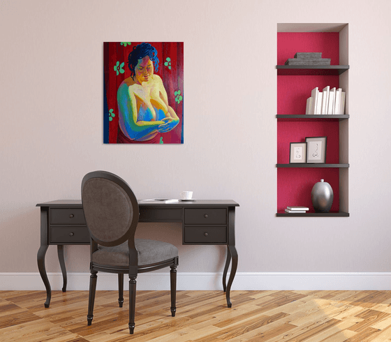 SEMI-NUDE AGAINST RED CLOTH