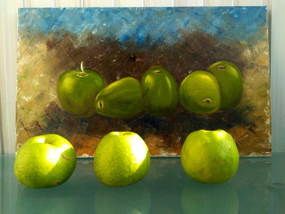 Apples Original Oil Canvas Wall Art 20 by 12"