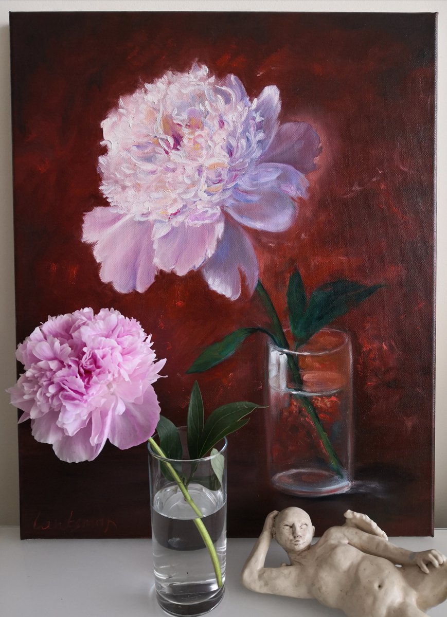 Pink Peony in a glass still life by Jane Lantsman