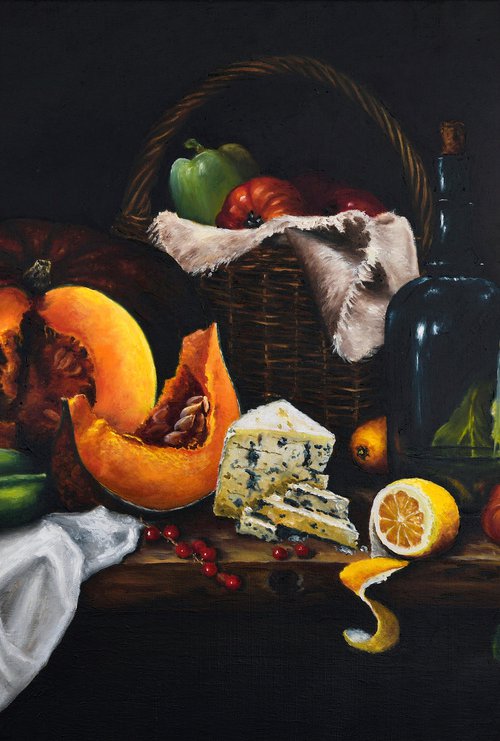 Still life with vegetables and cheese by Oleg Baulin