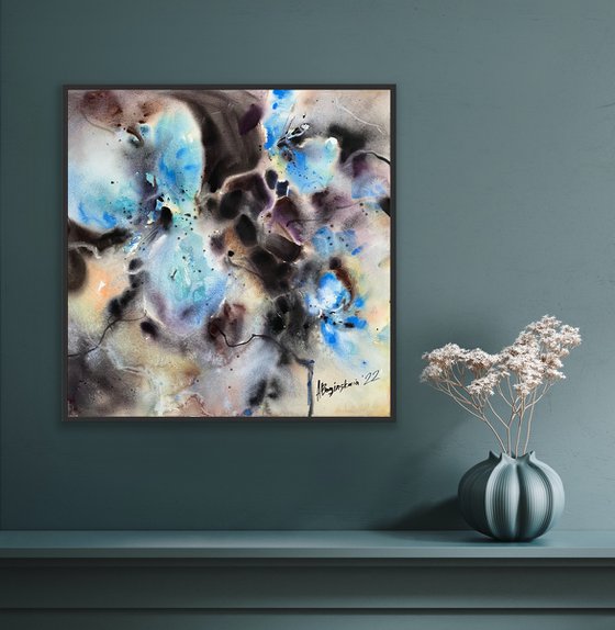 Blue flowers - original floral abstract