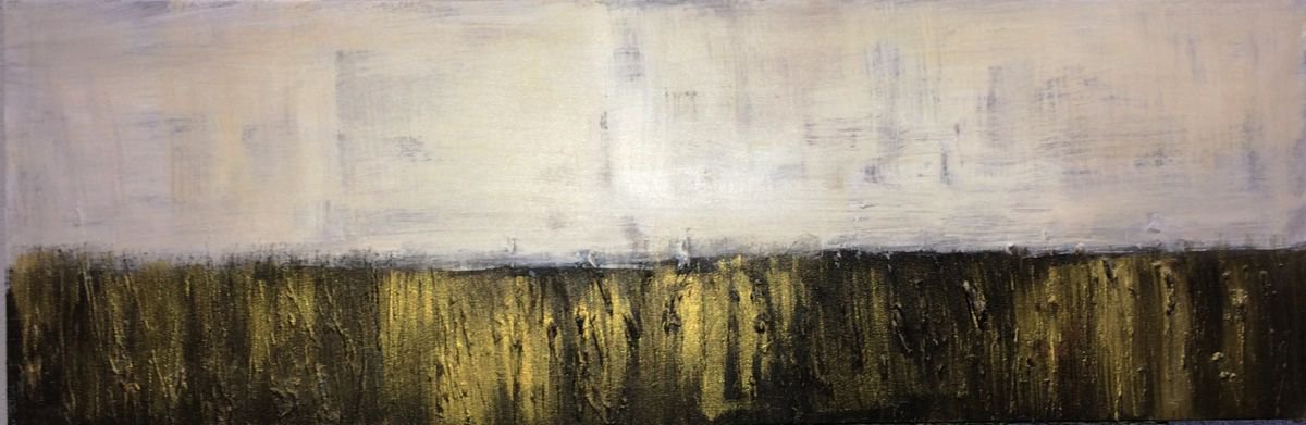 Black and Gold Abstract on canvas 26 x 9 By Maxine Martin by Maxine Anne Martin