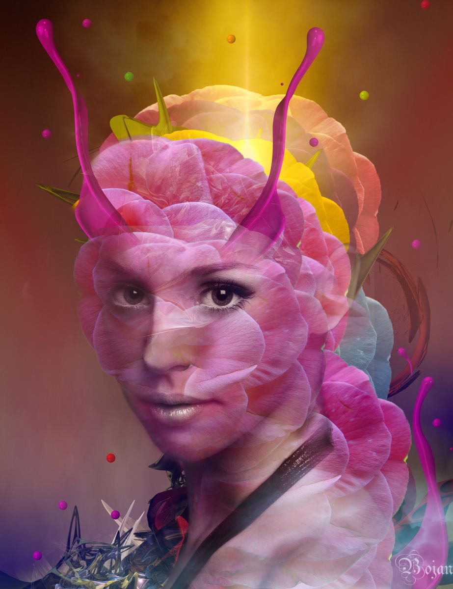 Illustrative Portrait Photograph By Bojan Jevtic, 24 X 32, Flower For You, Original Artwork